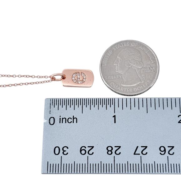 Vintage Footnotes Sterling Silver Rose Goldtone Cubic Zirconia "e" Necklace 18" - Picture 4 of 5